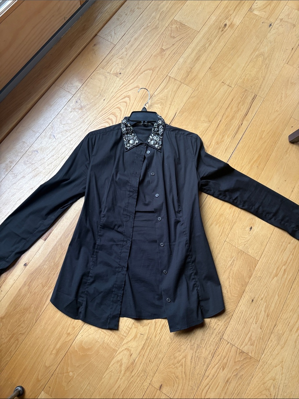 Prada Black Shirt With Jeweled Collar